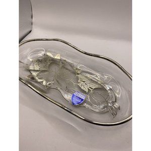 Vintage Rockwell Sterling Silver Overlay Glass Tray 11.8”x5.8”